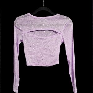 Shimmering Lavender Long Sleeve Crop Top